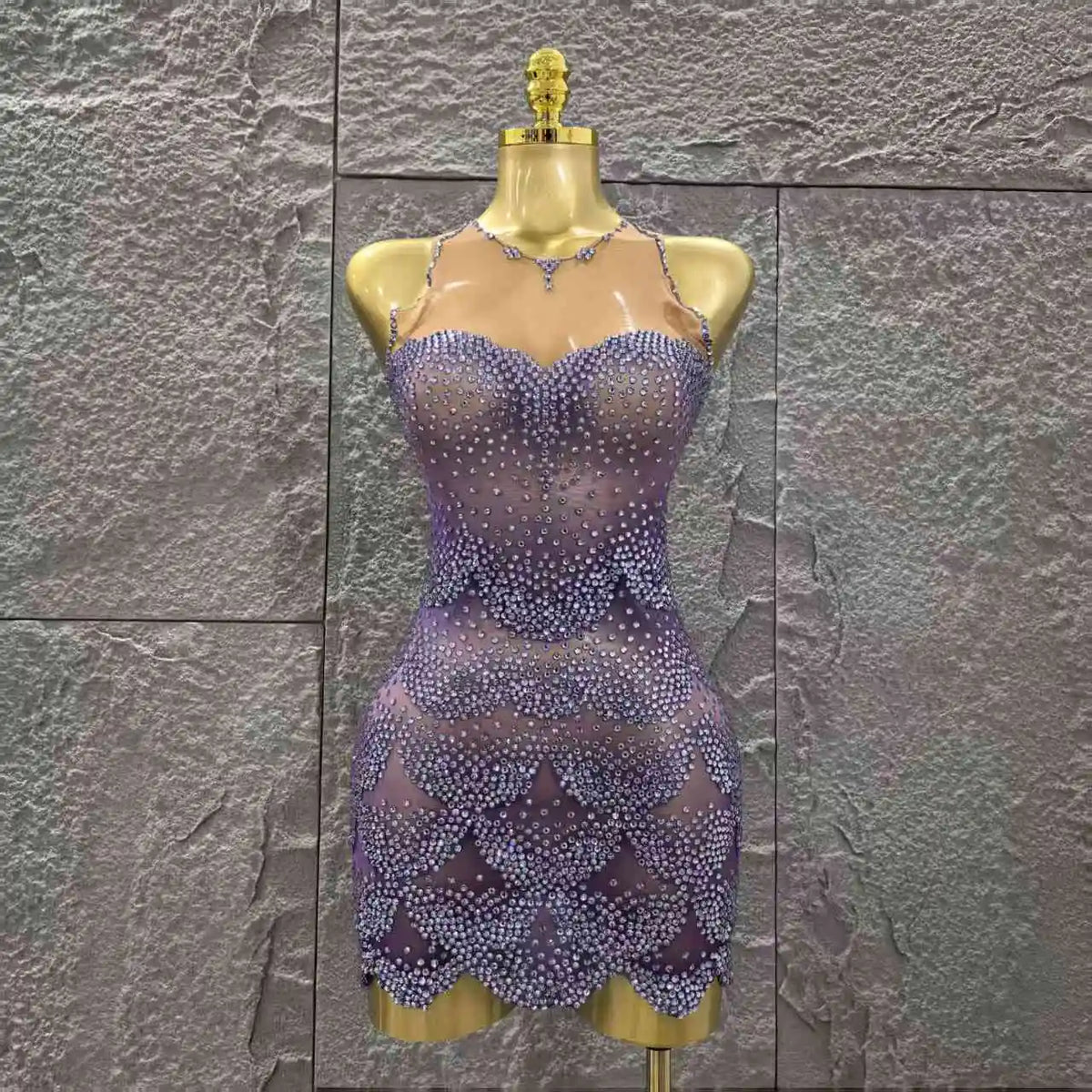 Lilac Flame Rhinestone Mini Dress