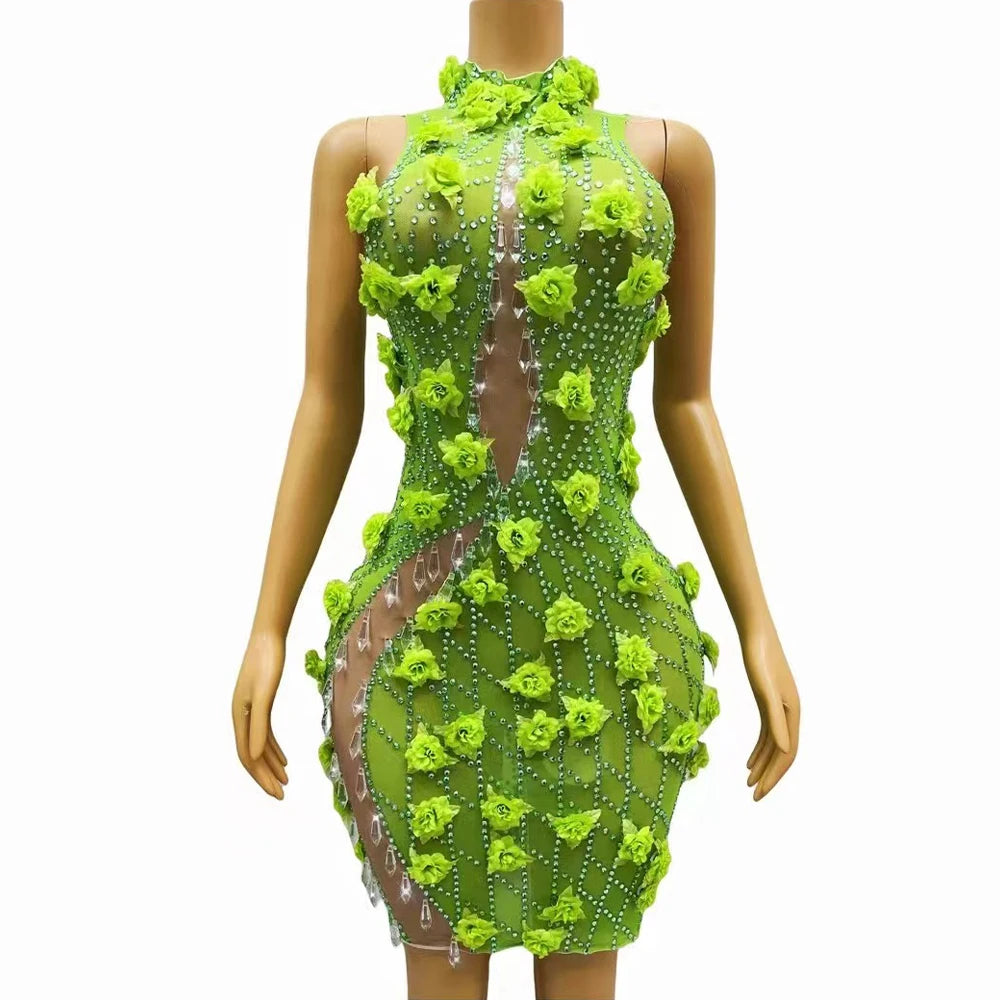 Just  Flowers & Rhinestones Dress