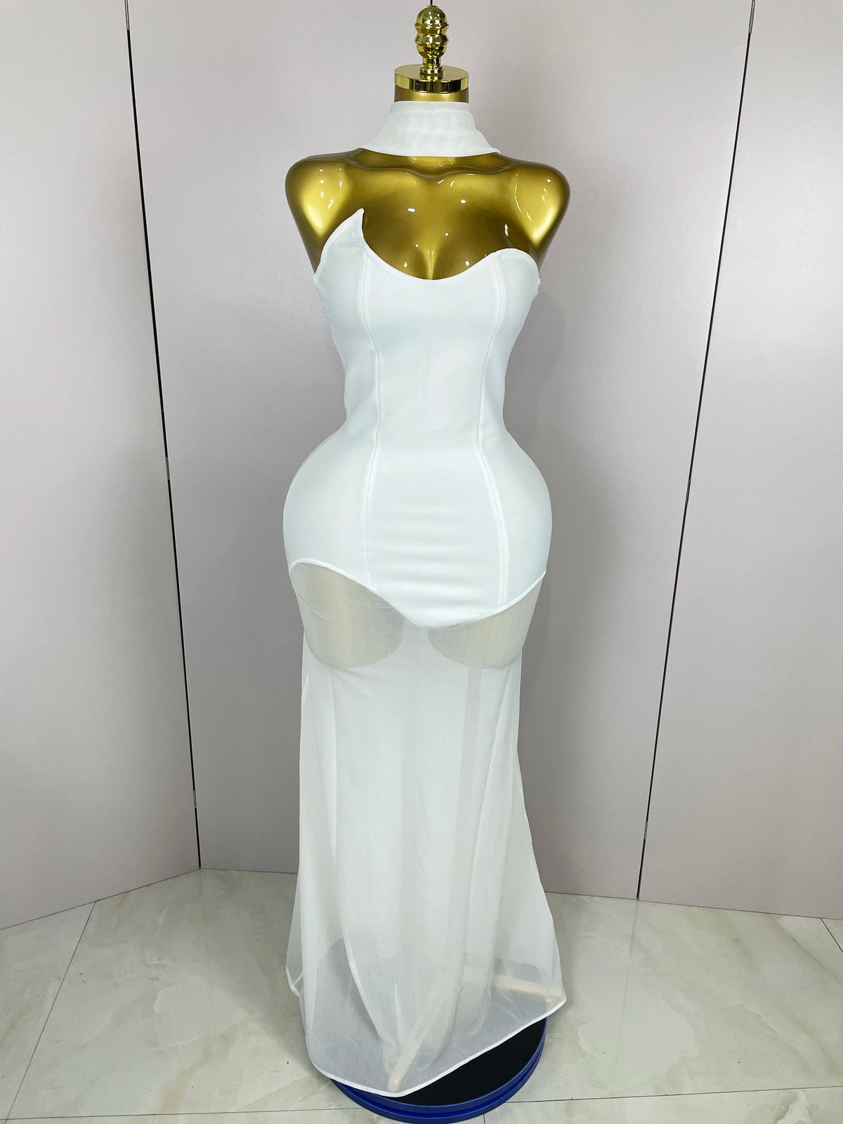 Strapless Mesh Patchwork Bandage Gown